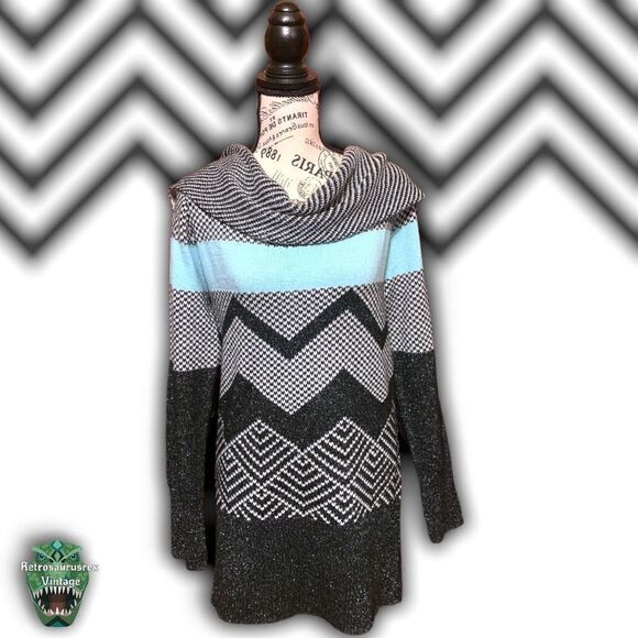 Vintage Y2K Metallic Glitter Cowl Neck Off the Shoulder Oversized Sweater, Large - Picture 6 of 9